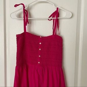 Hot pink loft mini dress. Tie straps. Eyelet bottom. Size XS